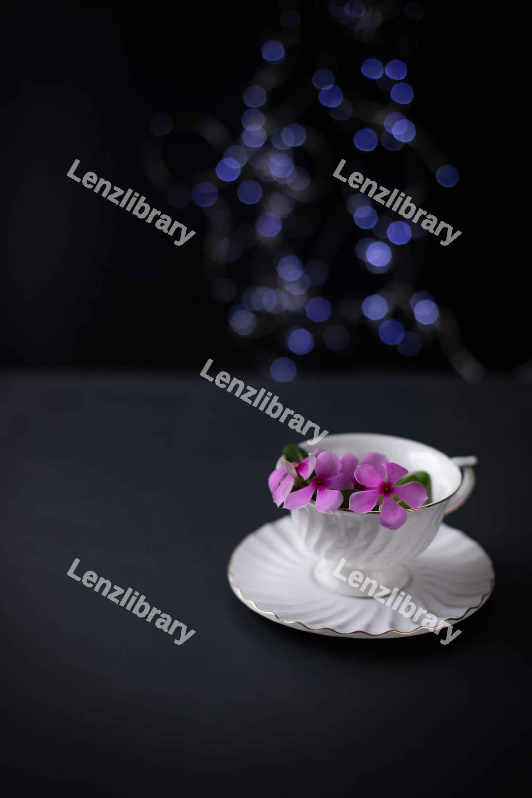 Pink flowers inside a tea cup